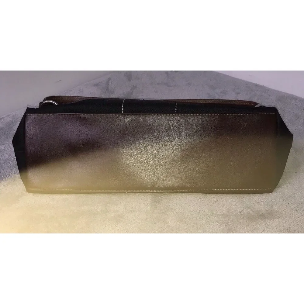Fossil‎ Tan Black Nylon Leather Trim Shoulder Bag Handbag Hobo Purse READ
